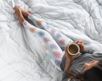 Pink Skies Designs Valentine’s Day leggings, Conversation Heart leggings , Candy Heart leggings, pastel leggings,loungewear, workout clothes