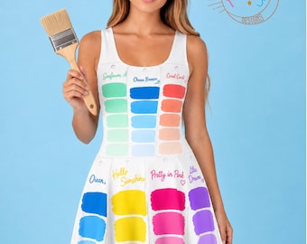Abito da festa con campioni di colore Pink Skies, abito da artista, abito da studente d'arte, costume da pittore, abito con tavolozza di colori, regalo per insegnante d'arte