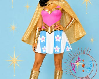 Pink Skies 60’s Flower Power Princess Fantasy Dress | Retro Mod Costume |Vintage Inspired Flower Power Dress |Women’s Cosplay Dress| Unique
