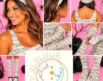 Fascia per capelli Pink Skies Pretty Mummy – Fascia per capelli di Halloween / Accessorio per capelli da mummia carino / Accessori di Halloween da donna / Fascia per capelli con fiocco in nastro autunnale