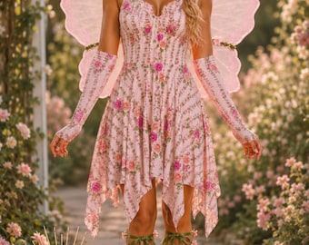 Abito da fata floreale Pink Skies / Abito Fairycore / Costume da fiera rinascimentale / Costume da fata del bosco / Abito Cottagecore / Cosplay fantasy