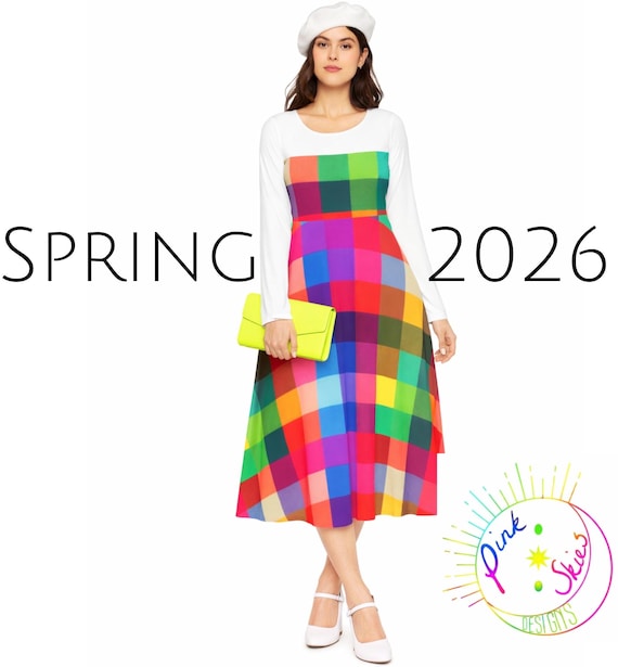 kendall neon dress Pink Skies Designs Bold and Brights Collection Kendall Dress,Neon  Check,Print Long Sleeve Dress, spring dress,comfy dress,modest dress,party