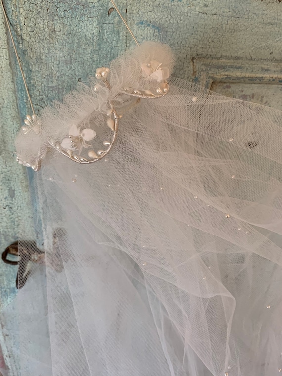Old wedding veil , french , pearls, little tiara