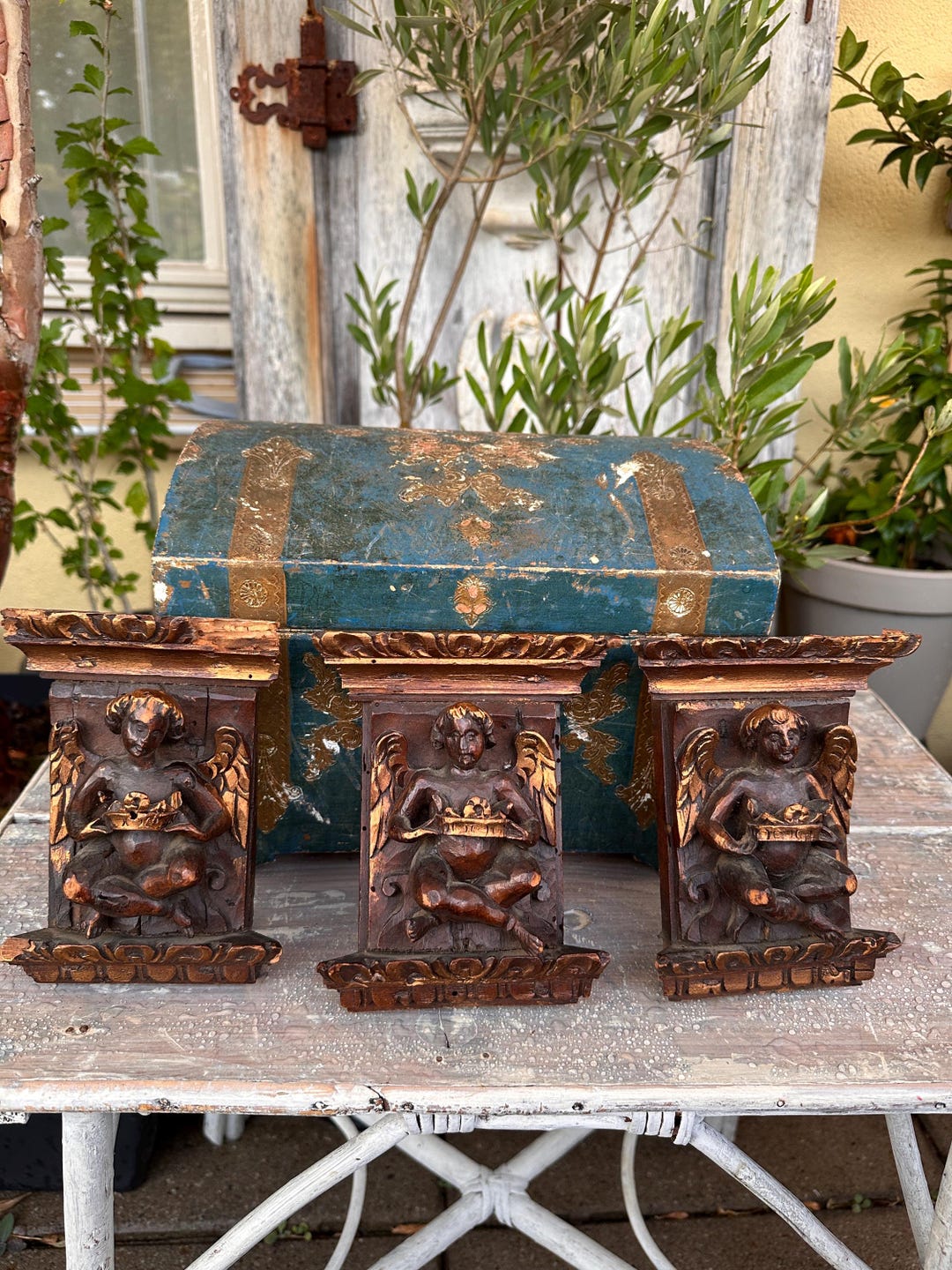 フランス】天使の聖水盤 陶磁器 ヴィンテージ オブジェ 壁掛け 白磁