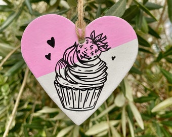 Cupcake Clay Ornament | Cake Decoration | Illustration | Hand Drawn | Cake | Spring | Easter | Mother's Day | Valentine's Day | Gift