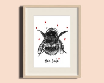 Bee Design | Bee Illustration | Print | Hand drawn | Pen and Ink Illustration | Wall Decor | Lockdown Gifts | Social Distancing