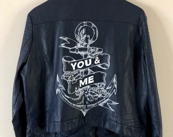 Hand Painted Jacket | Custom Jacket | Personalised Leather Jacket | Wedding Jacket | Hand Drawn Design | Anchor | Nautical Design