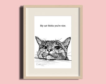 Personalised Cat Design | Cat Illustration | Print | Black and White | Hand drawn | Pen and Ink | Valentines | Love | Friendship | Cat