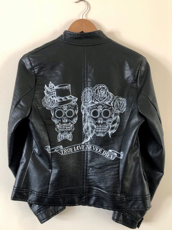 Hand-Painted Candy Skull Jacket: Custom Wedding Design