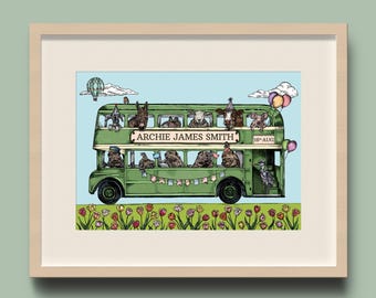 Personalised Baby Bus Print: Nursery Wall Art