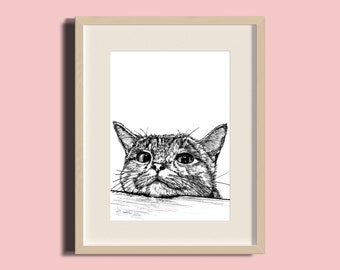 Cat Design | Cat Illustration | Print | Black and White | Hand drawn | Pen and Ink Illustration | Wall Decor