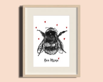 Personalised Bee Print | Bee Mine | Bee Illustration | Bee Design | Valentines Day | Love | Friendship | Print | Hand drawn | Pen and Ink