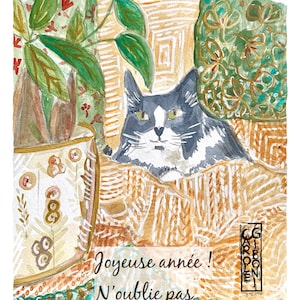 3 Cartes de vœux Chat Cocooning