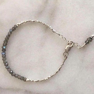 Labradorite and Karen Hill Tribe Silver Bead Bracelet | Sterling Silver and Gemstone Bracelet | Boho Jewelry | Gift for Her
