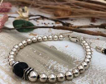 Sterling Silver Layering Bracelet, Lava Rock Aromatherapy Jewelry, Classic Bracelet, Sterling Bead Bracelet, 6mm Bracelet