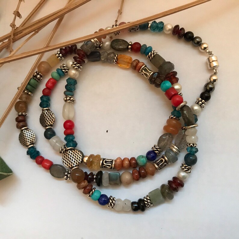 Semiprecious Stone Wrap Bracelet 21 Genuine Gemstone Etsy
