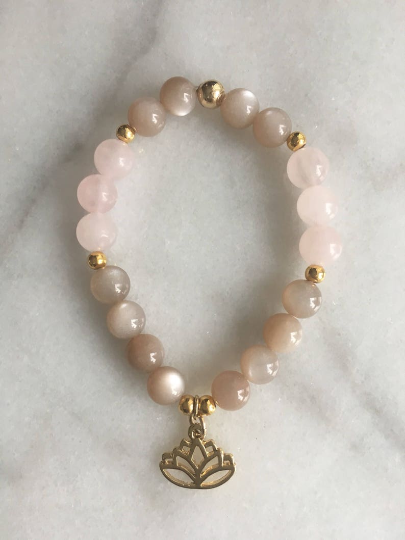 Peach Moonstone Bracelet Rose Quartz Stretch Bracelet Etsy