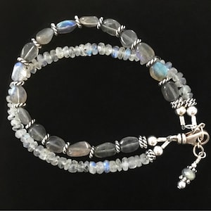 Moonstone Bracelet, Labradorite Gemstone Bracelet, Double-Stranded Stacking Bracelets, Crystal Beaded Bracelet, Spiritual Jewelry