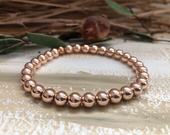 Rose Gold Hematite Beaded Bracelet: Minimalist Stretch Stacking Bracelet