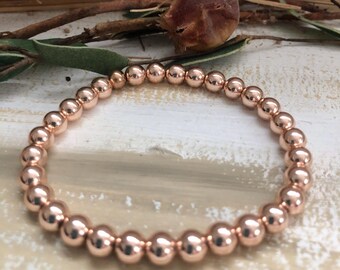 Rose Gold Hematite Beaded Bracelet: Elegant Stacking Bracelet