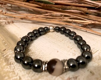 Hematite Crystal Bracelet: Sterling Silver, Ocean Jasper, Healing Gemstone