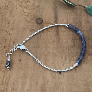 Iolite Gemstone- Karen Hill Tribe Silver Bracelet - Crystal Sterling Silver Beaded Bracelet- Boho bracelet