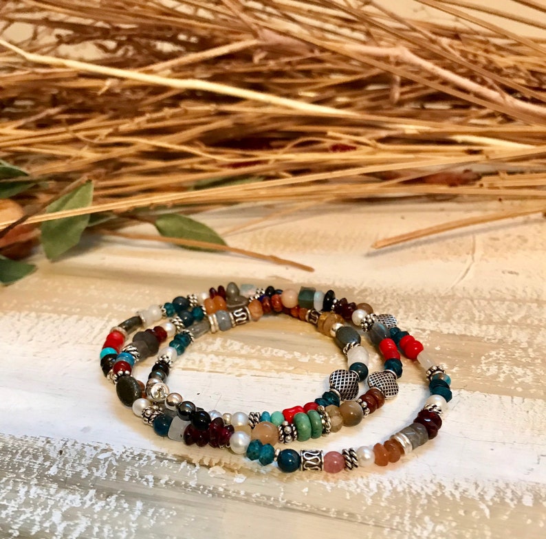 Semiprecious Stone Wrap Bracelet 21 Genuine Gemstone Etsy