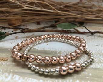 Rose Gold Hematite & Sterling Silver Beaded Bracelet