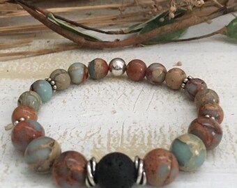 Jasper Lava Stone Bracelet: Sterling Silver, Essential Oil Diffuser