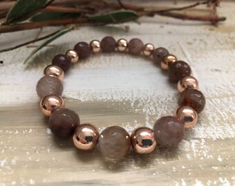 Brown Aventurine Bracelet: Rose Gold Hematite Crystal Stretch Bracelet