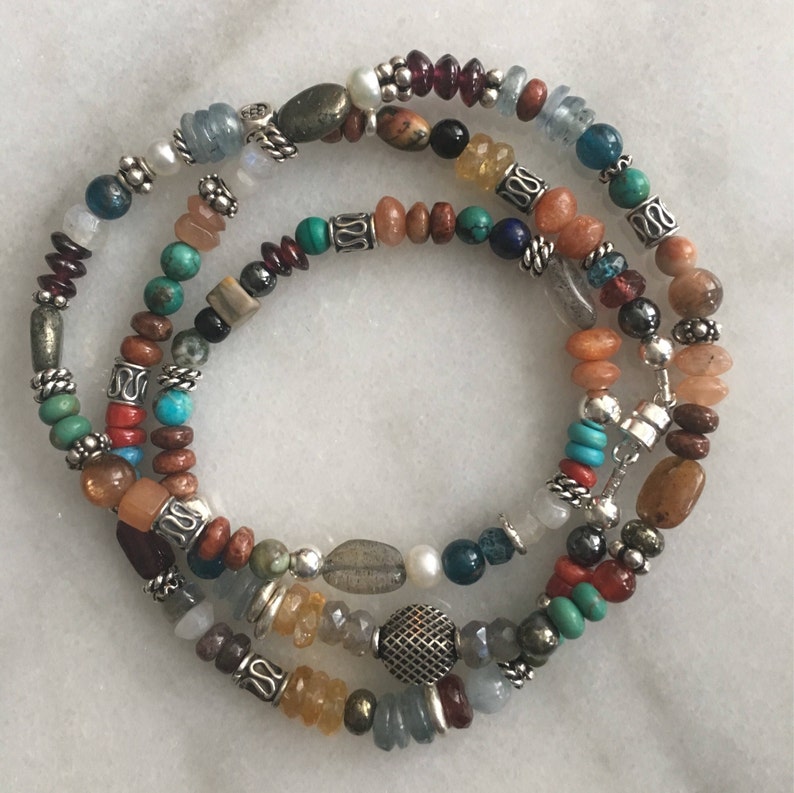 Semiprecious Stone Wrap Bracelet 21 Genuine Gemstone Etsy