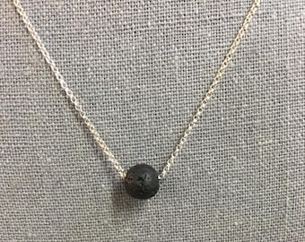 Lava Stone Minimalist Necklace, Dainty Sterling Silver Jewelry,  Essential Oil Diffuser Pendants