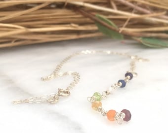Long Crystal Chakra Pendant, Gemstone Sterling Silver Necklace, Minimalist & Delicate Jewelry
