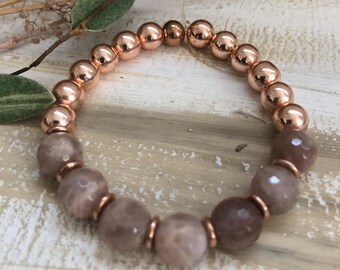 Sunstone Bracelet: Rose Gold Hematite Crystal Stretch Bracelet