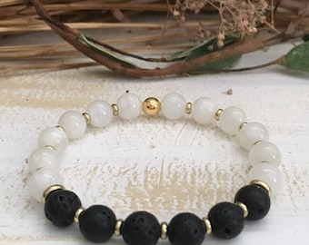 Moonstone Lava Stone Bracelet: 18k Gold-Filled Boho Aromatherapy Jewelry