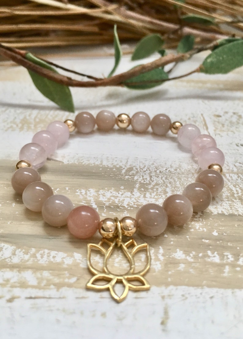 Rose Quartz Crystal Stretch Bracelet Lotus Flower Charm - Etsy