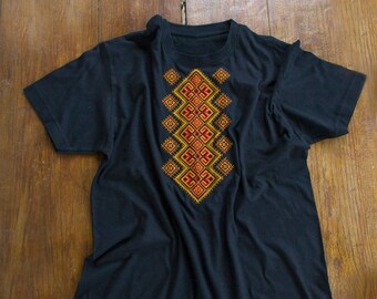 Ukrainian Embroidered T-Shirt: Mens Cotton Vyshyvanka