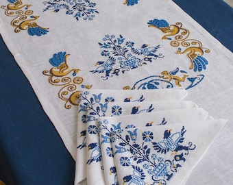 Embroidered Linen Table Runner, cross stitched