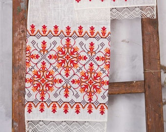 Ukrainian Embroidered Linen Rushnyk Towel, Cross Stitch
