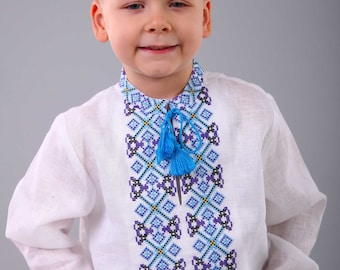 White embroidered linen shirt for boys, vyshyvanka, linen 100%