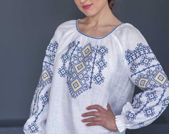 Embroidered Ukrainian Blouse, Ukrainian Vyshyvanka, linen 100%, cross stitched embroidery