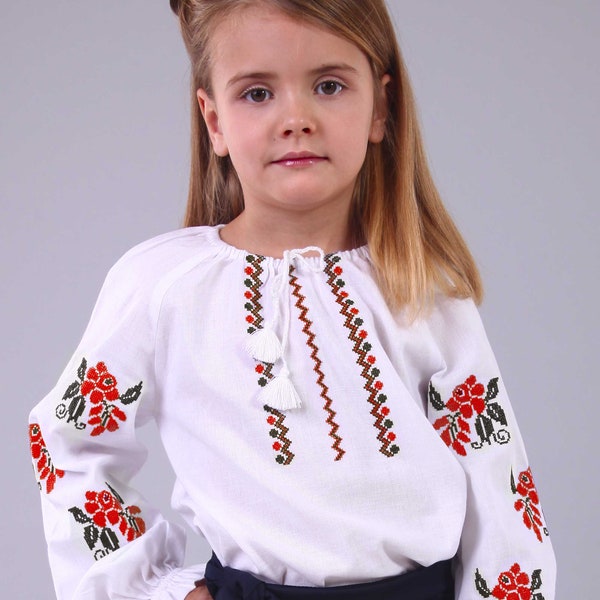 Ukrainian embroidered blouse for girl with red-black embroidery. cotton 100%