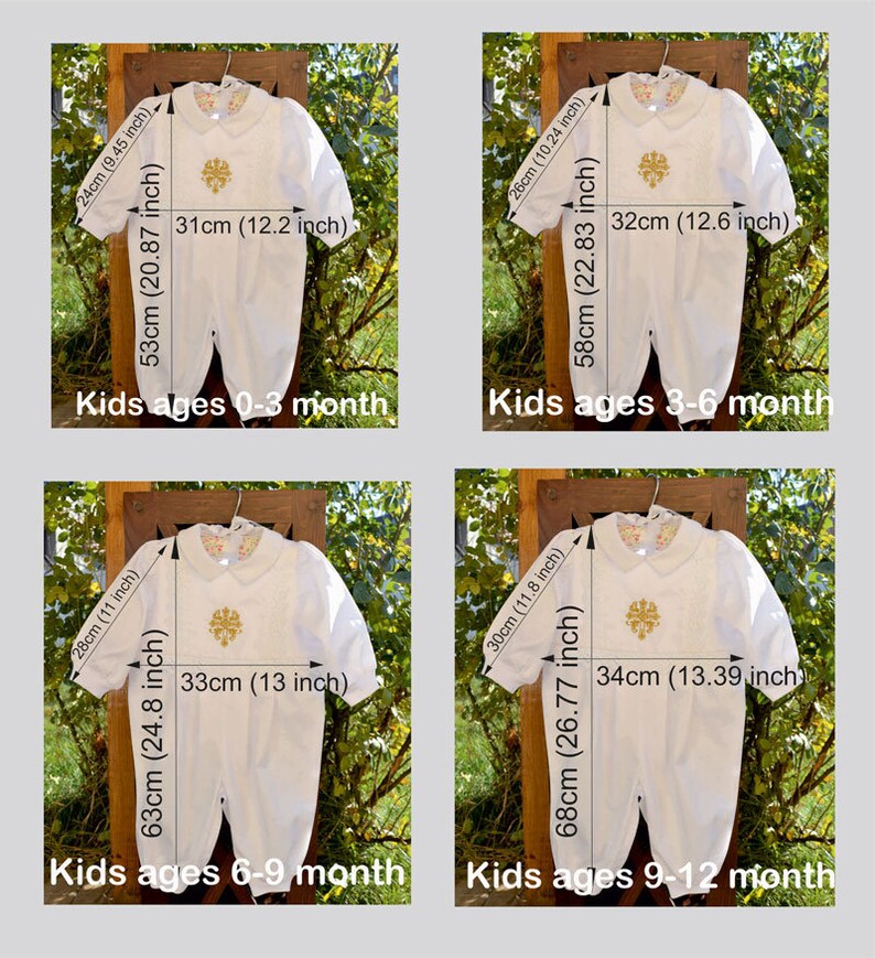 Boy christening romper gown white cotton christening baby boy Etsy