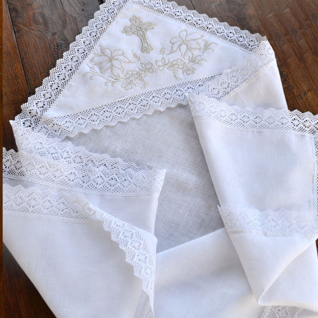 Baptism Blanket Linen 100, Personalized Christening Blanket, Linen Blanket, Embroidered