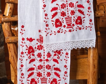 Besticktes Hochzeit Ukrainisches Rushnik – Traditionelles Leinenhandtuch mit Lebensbaum