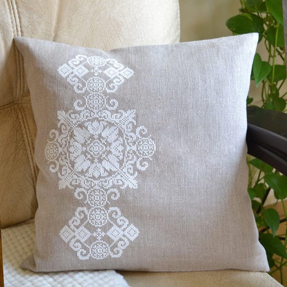 Natural Linen Pillowcase Embroidered Natural Linen Pillowcase Embroidered