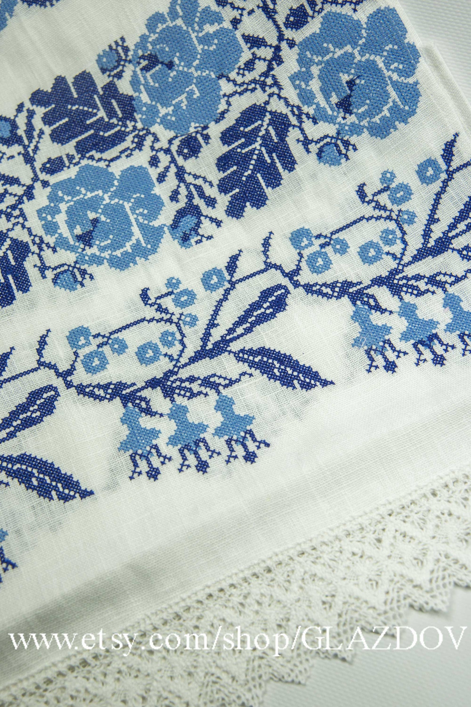 White with blue Wedding Towel 200*32 CM Ukrainian Embroidered