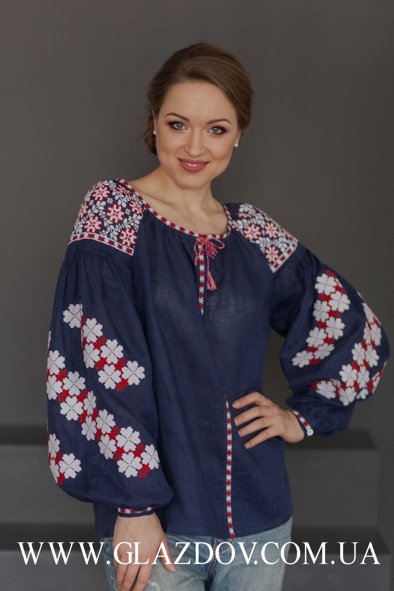 Dark Blue Embroidered Vyshyvanka With Red and White - Etsy
