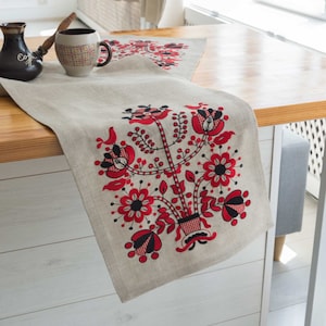 Embroidered table runner in Ukrainian style