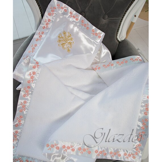 Christening Blanket Christening Terry Towel Cotton Christening Hooded Blanket